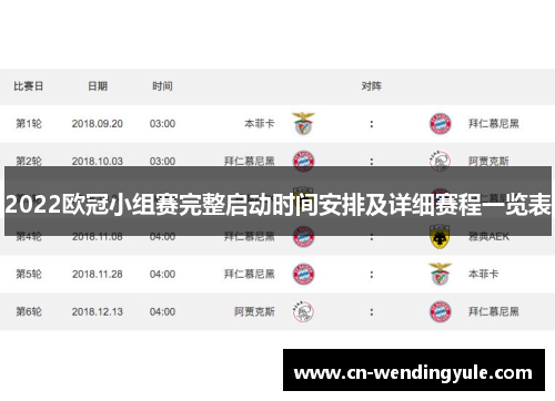 2022欧冠小组赛完整启动时间安排及详细赛程一览表