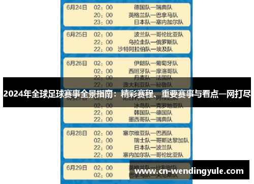 2024年全球足球赛事全景指南：精彩赛程、重要赛事与看点一网打尽